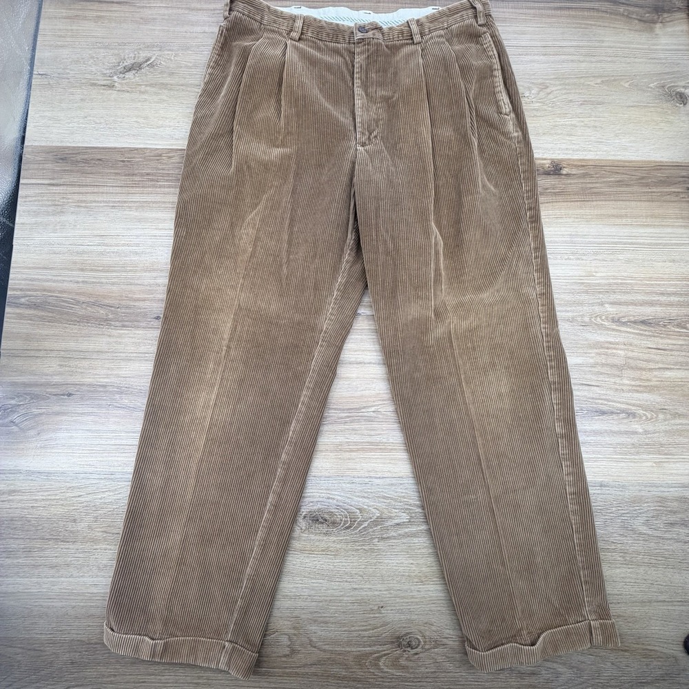 Brooks Brothers Corduroy Pants Men 40x32 Brown Pleated Cuffed 100% Cotton